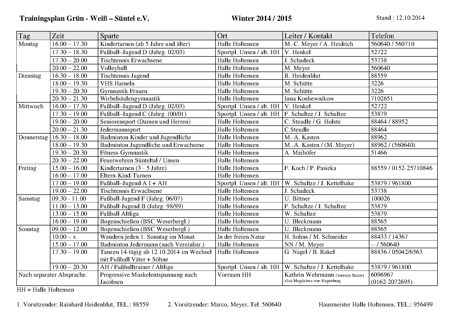 Hallenbelegungsplan 2014/15
